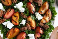 Grilled Plumcot and Kale Salad with Cinnamon Candied Nuts