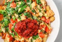 Air Fryer Potato Hash with Fluffy Egg Scramble