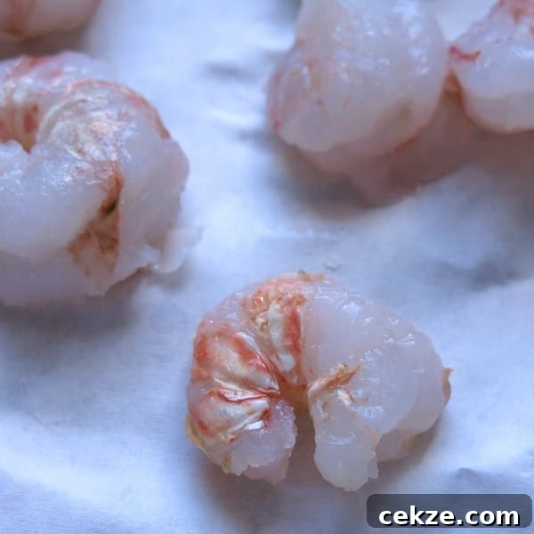 Raw rock shrimp that is peeled and deveined