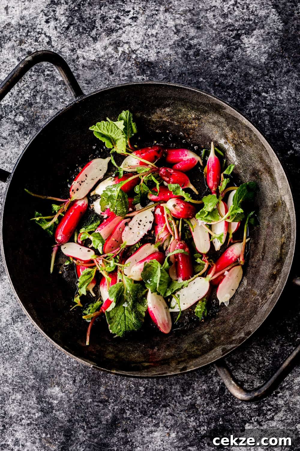 radishes getting ready to be sautéed to be used in the farmers market salad