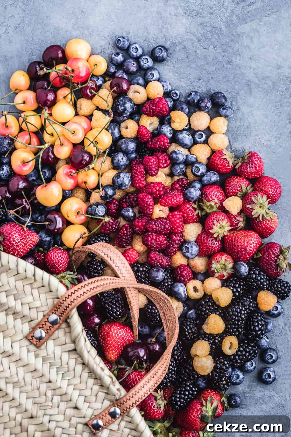 bag overflowing with farmers market fresh berries!