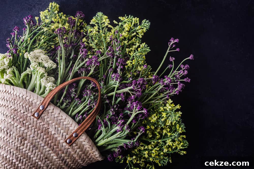 farmers market salad ingredient shot of a basket filled with sprouted cauliflower and broccolini