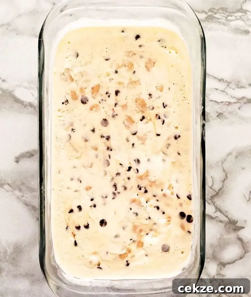 No-Churn Chocolate Chip Cookie Dough Ice Cream Recipe 13 chocolate chip cookie dough ice cream frozen in loaf pan