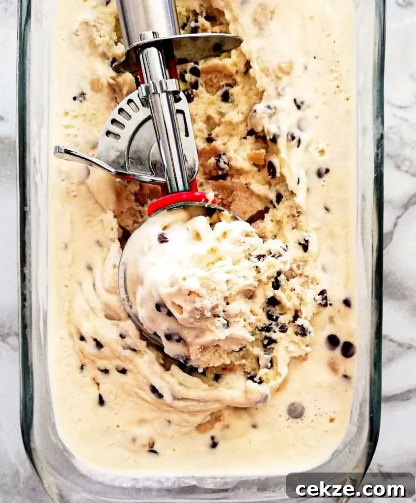 No-Churn Chocolate Chip Cookie Dough Ice Cream Recipe 15 chocolate chip cookie dough ice cream scoop close up