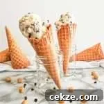 chocolate chip cookie dough ice cream in cones
