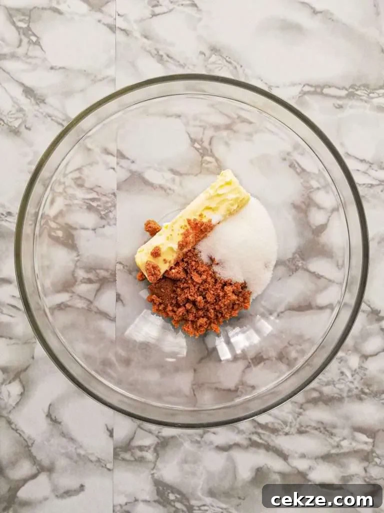 No-Churn Chocolate Chip Cookie Dough Ice Cream Recipe 5 chocolate chip cookie dough ice cream - brown sugar, granulated sugar, and butter in bowl