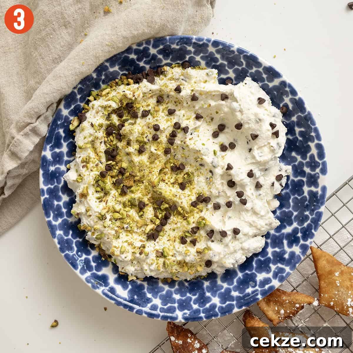 Authentic Cannoli Dip with Homemade Cannoli Chips 7 Serving cannoli dip.