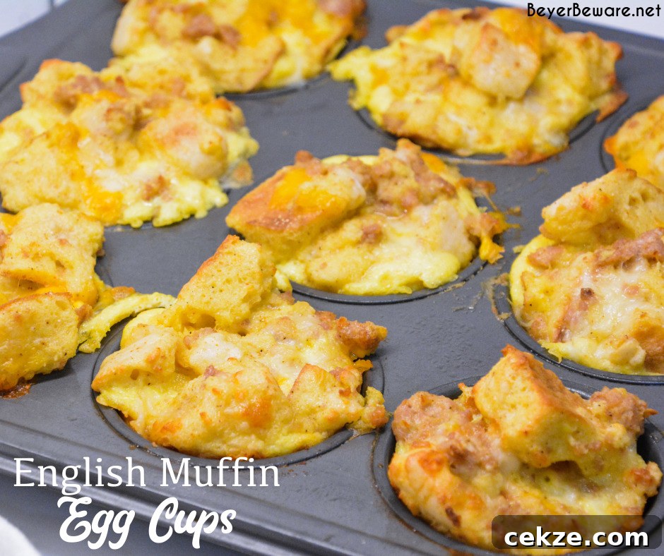 English Muffin Egg Cups are individual egg casseroles made from combining cubed English muffins, breakfast sausage, eggs, and cheese and then ready to eat, freezer, or fridge for quick breakfasts all week long.