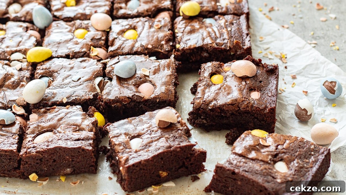 Mini Egg Brownies cut into pieces