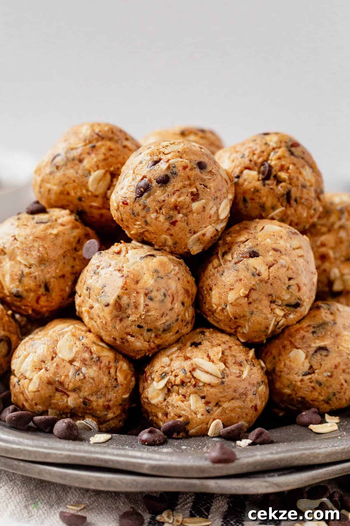 a plate of oatmeal peanut butter protein balls