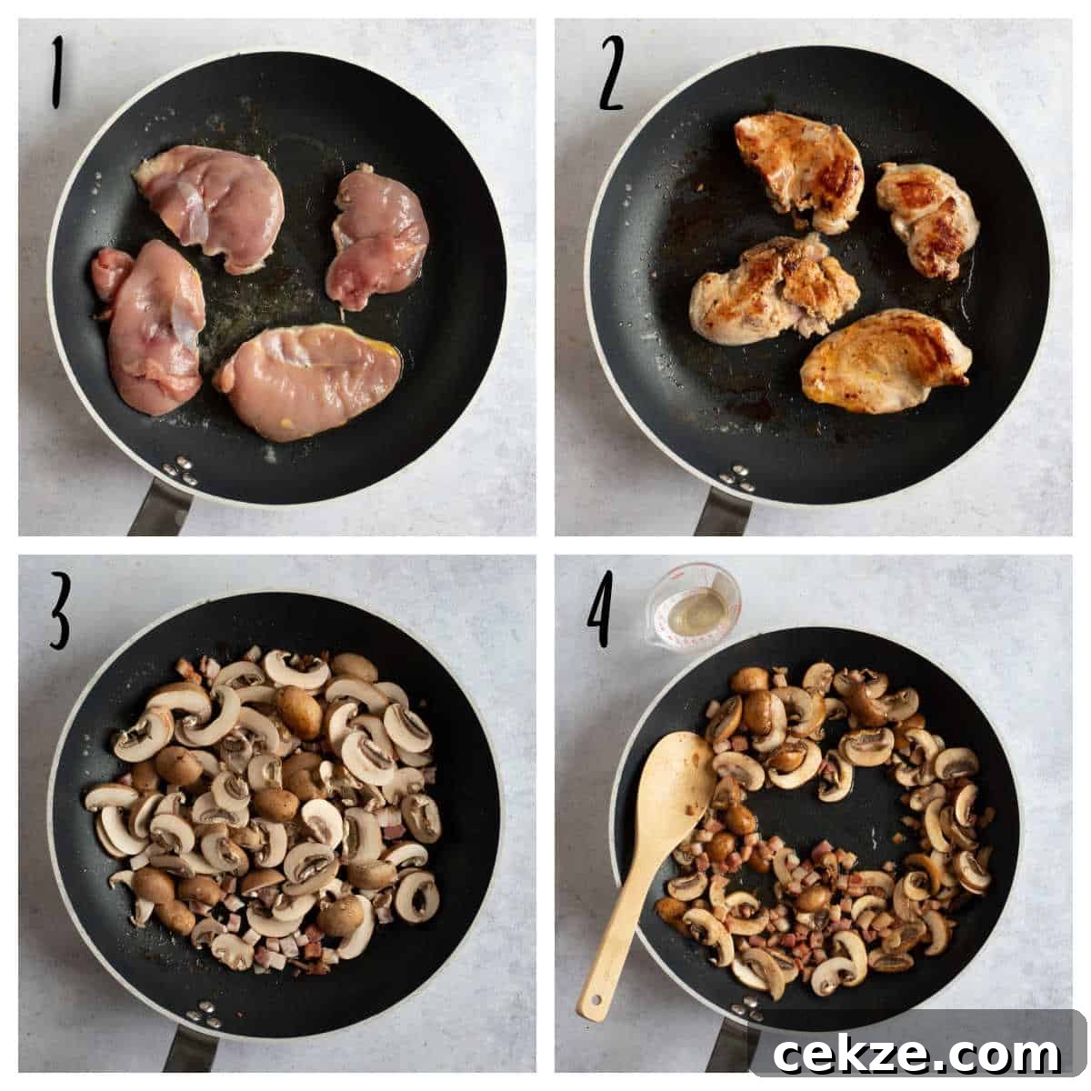 Pan-Seared Pheasant Breast with Creamy White Wine Sauce 4 Pheasant breasts in a frying pan.