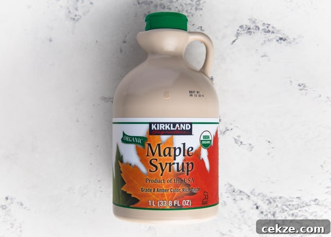 jug of kirkland organic maple syrup