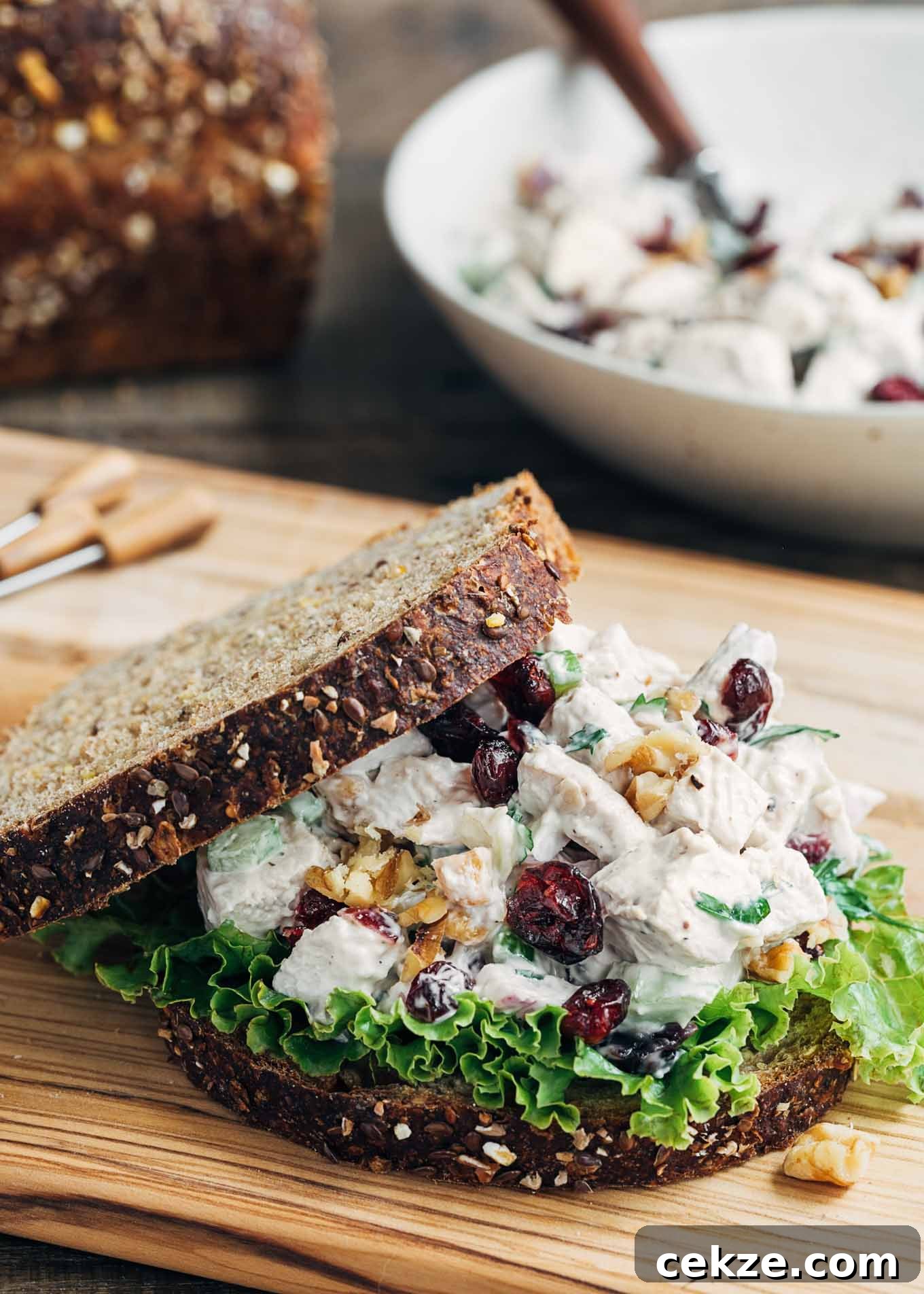 Cranberry Chicken Salad with Walnuts on whole grain bread