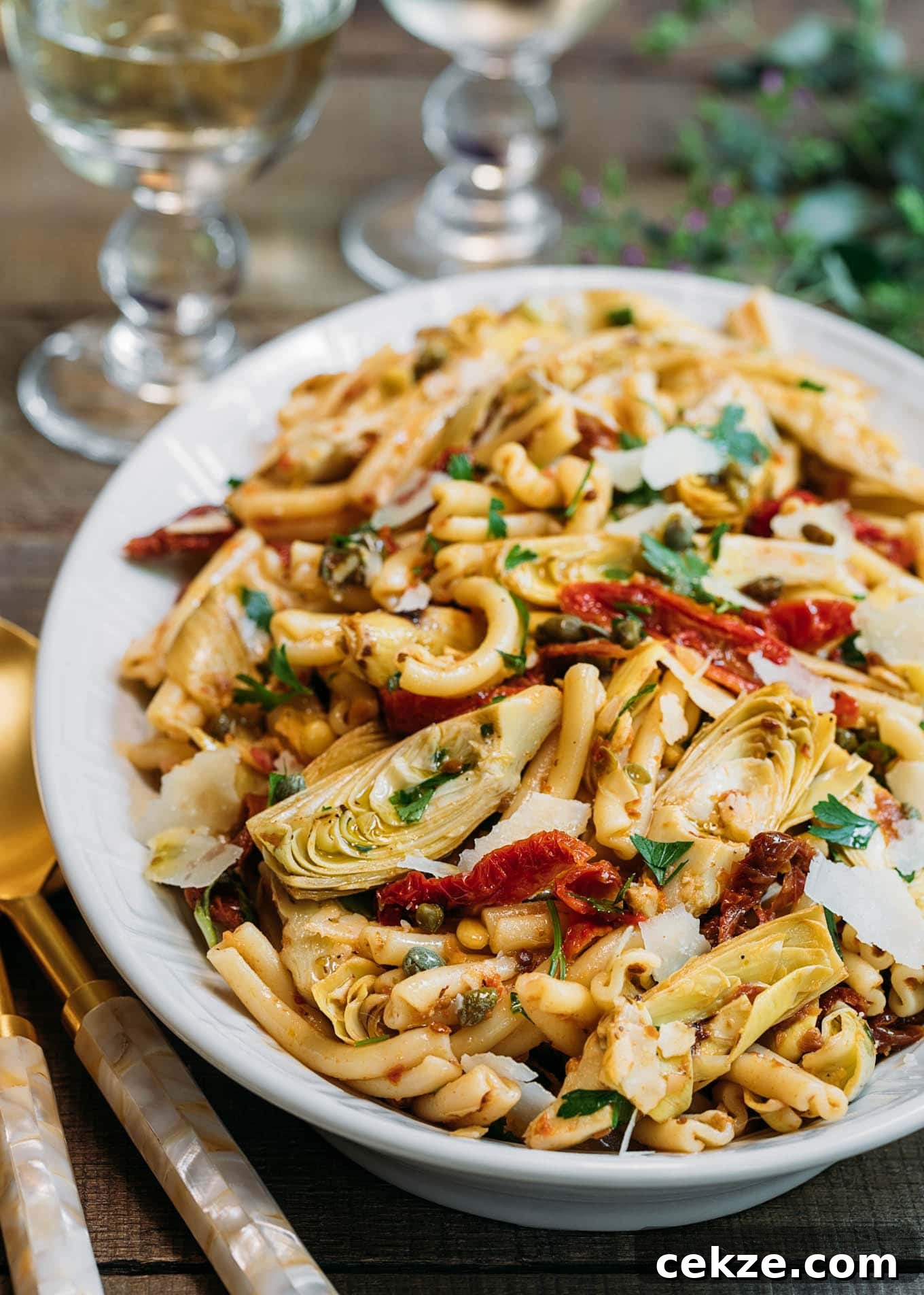 sun-dried tomato pasta salad with artichoke hearts