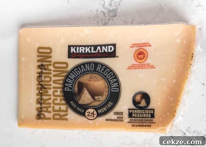 Costco grocery staples: wedge of Kirkland parmigiano reggiano