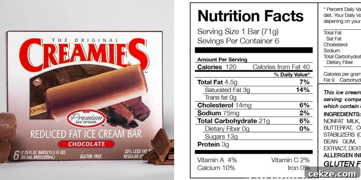 creamies low calorie ice cream label
