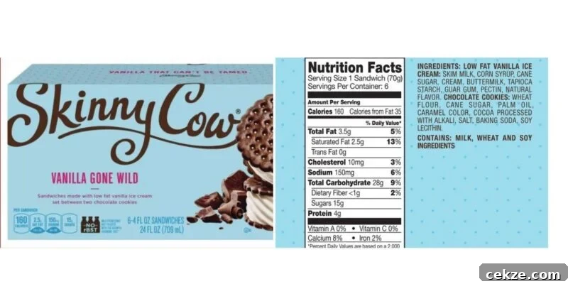 skinny cow label low cal ice cream