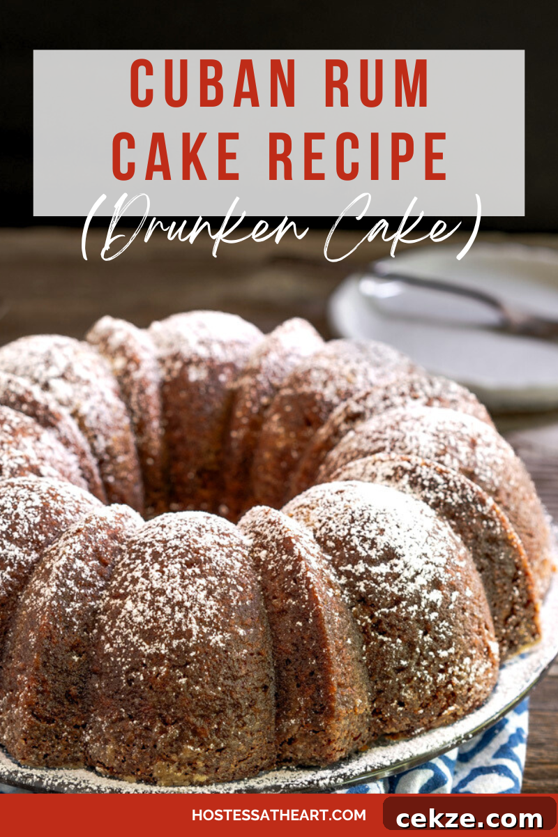 Authentic Cuban Rum Cake Recipe: Moist Drunken Cake with Rum Glaze 13 Sideview of a Cuban Rum Bundt Cake for Pinterest - Hostess At Heart