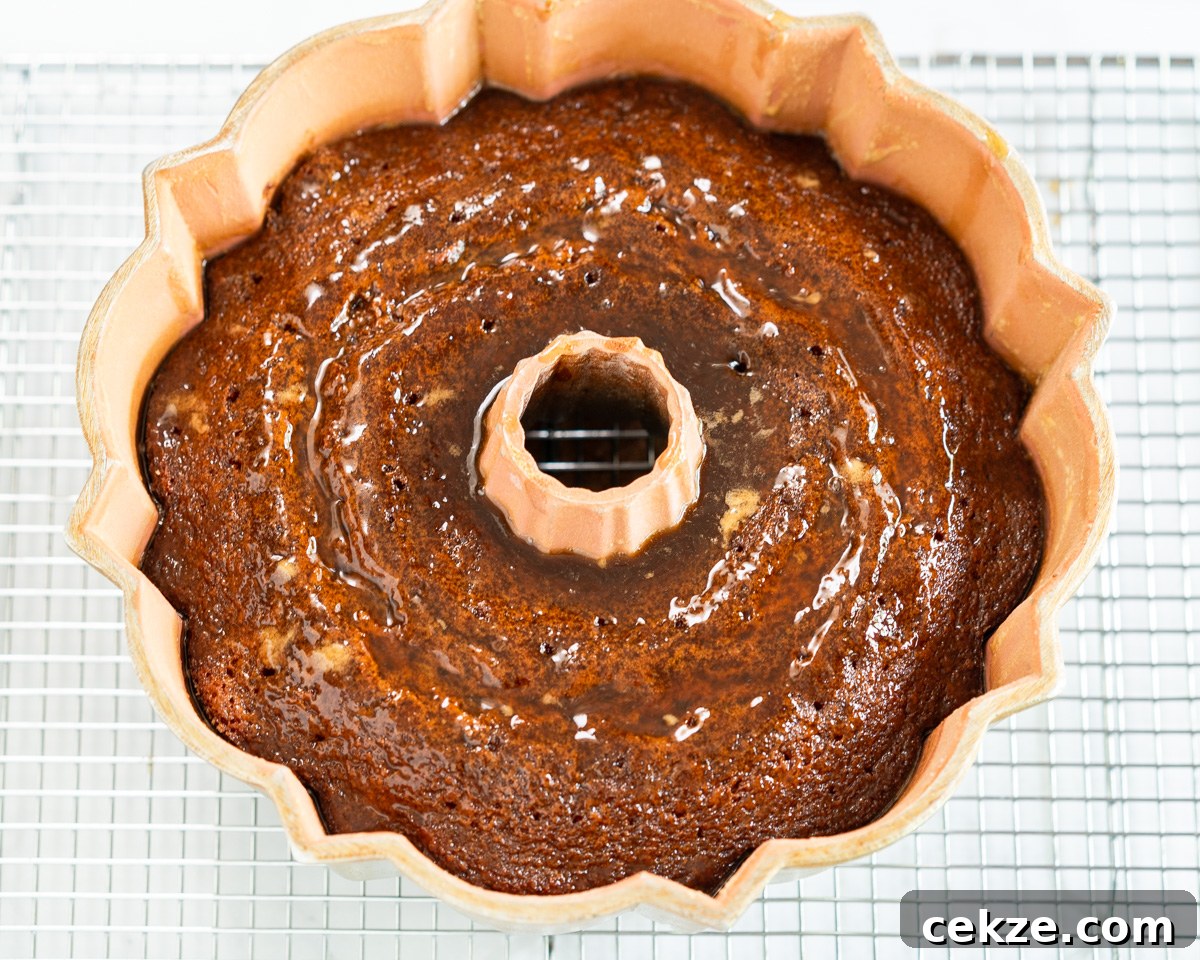 Authentic Cuban Rum Cake Recipe: Moist Drunken Cake with Rum Glaze 9 Top down view of a baked bundt cake infused with a rum syrup. Hostess At Heart