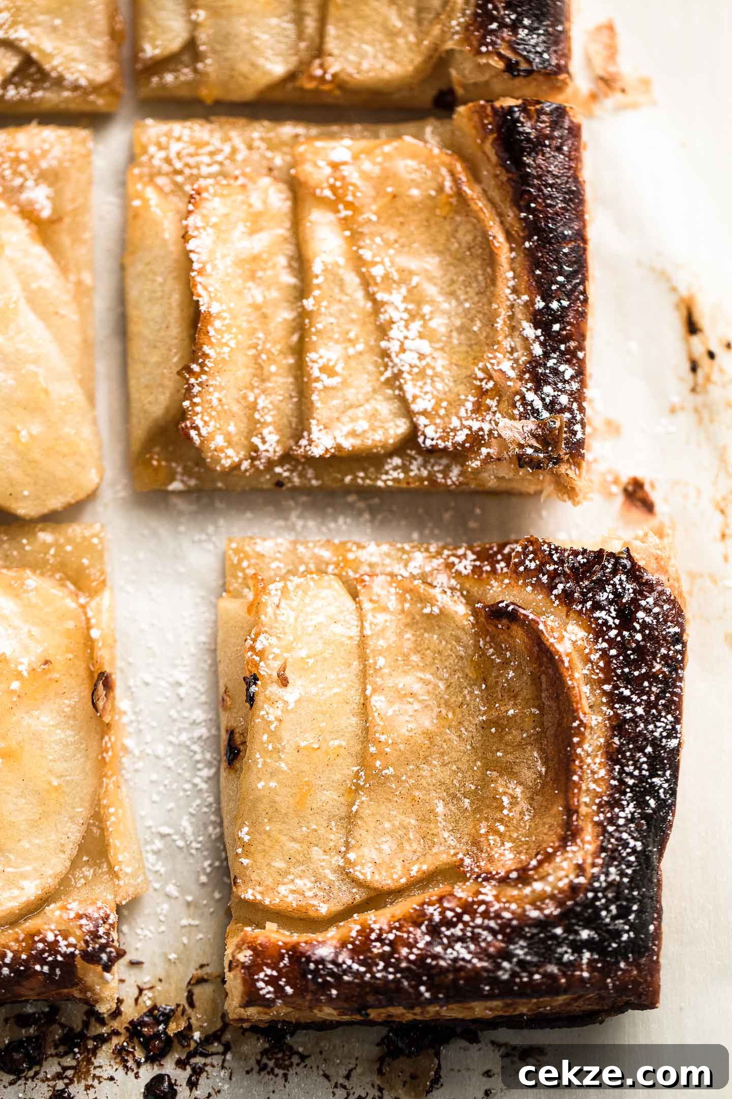 Rustic Apple Tart Recipe: Flaky Crust and Caramelized Apples 2 Close up photo of an apple tart square.