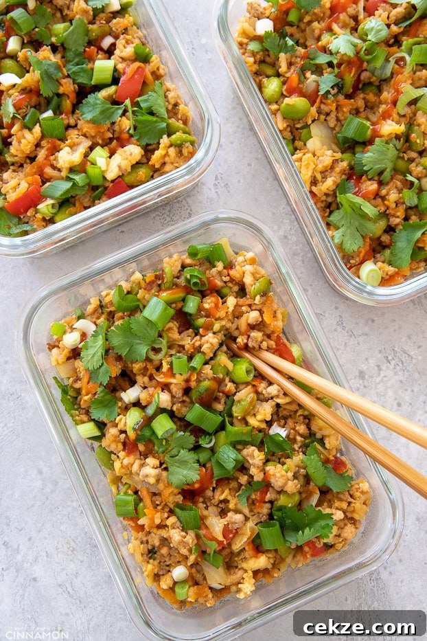 25 Must-Try Recipes from 2020: Top Fan Favorites 17 overhead shot of three meal prep containers with Asian Healthy Fried Rice with ground turkey