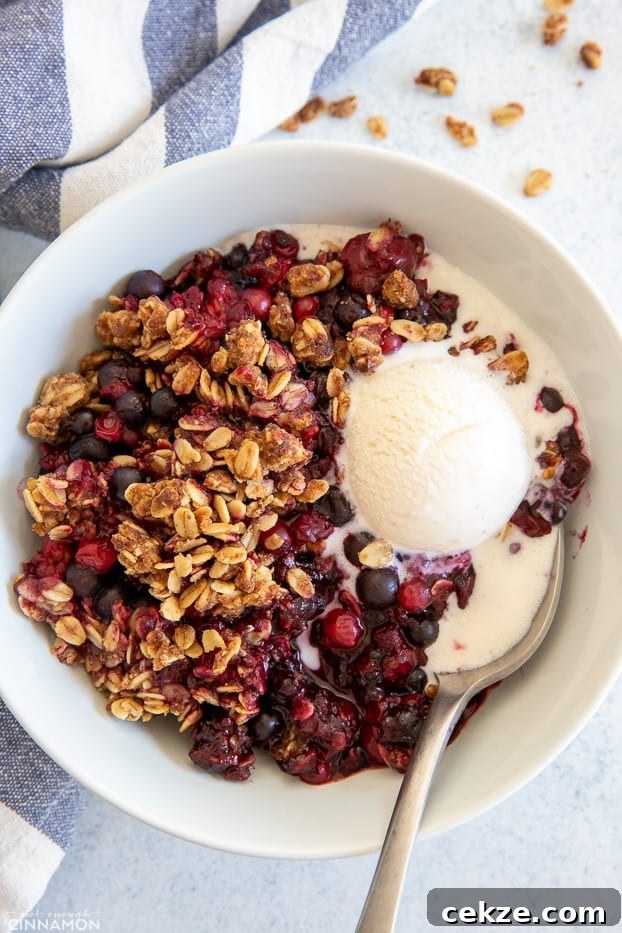 25 Must-Try Recipes from 2020: Top Fan Favorites 9 overhead shot of a serving of berry crisp with vanilla ice cream