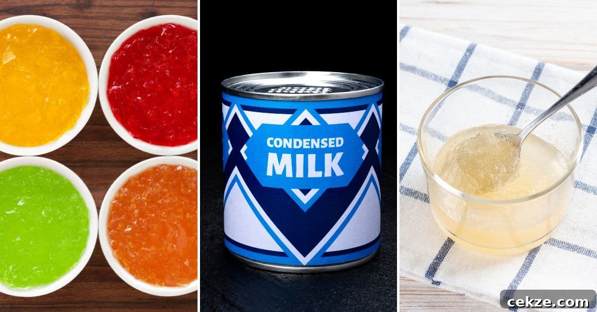 A can of milk, a can of jelly, and a spoon - the perfect ingredients for creating a delightful jello mosaic!