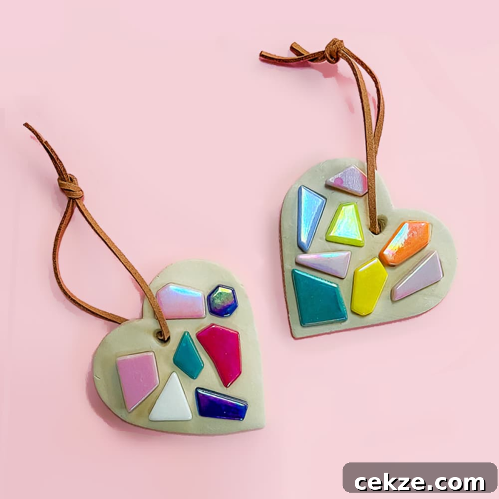 Cute Air-Dry Clay Ornaments: DIY Ideas & Gift Inspiration 2 Clay Heart Mosaic Ornaments