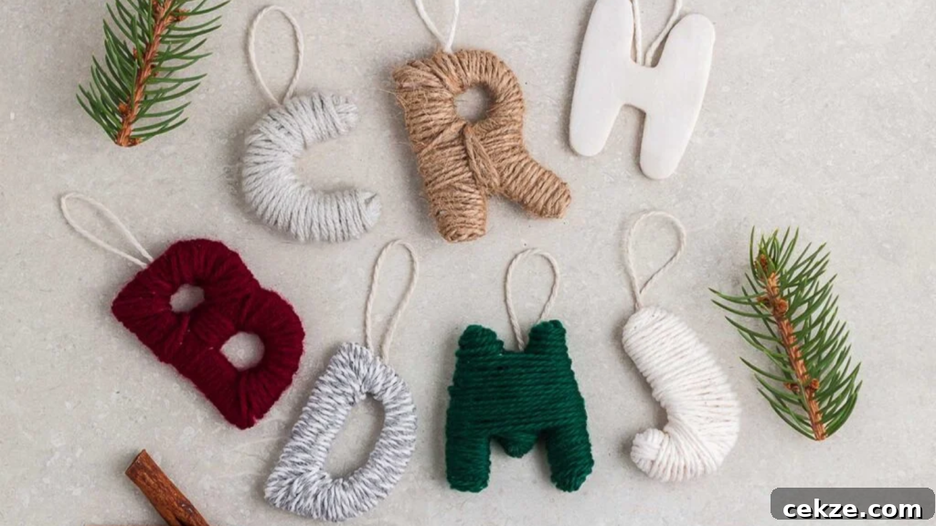 Cute Air-Dry Clay Ornaments: DIY Ideas & Gift Inspiration 3 Yarn Wrapped Letter Ornament and Gift Tags