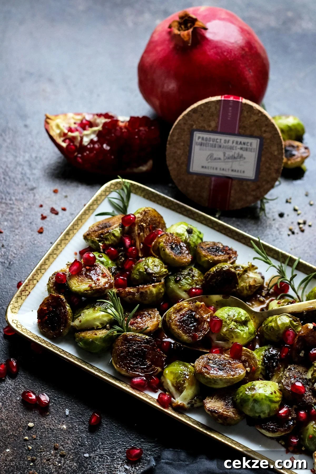 Brussels Sprouts with Pomegranate and Sea Salt.