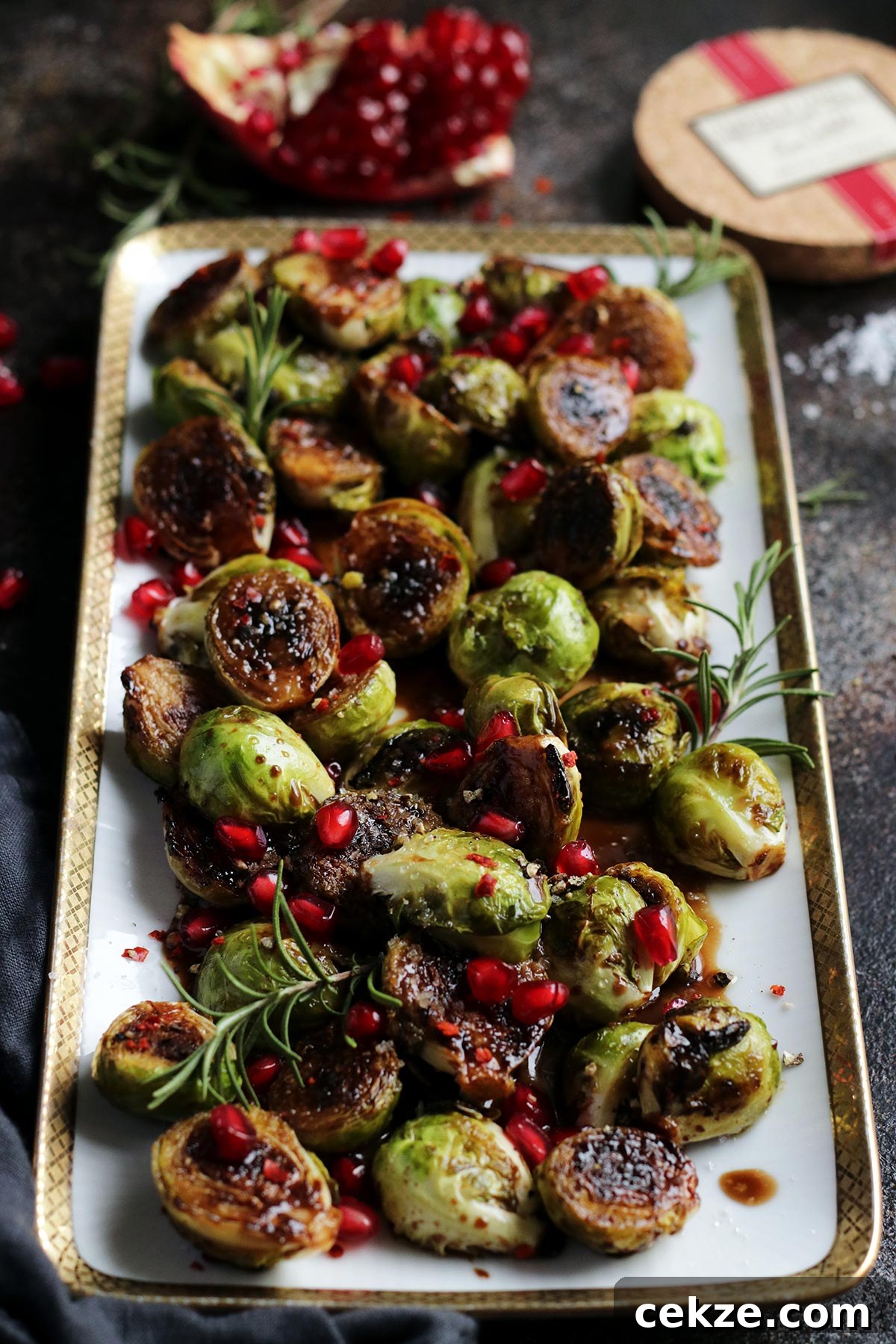 A Serving Dish with Brussels Sprouts.