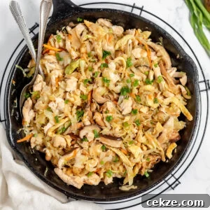 Moo Shu Chicken in cast iron skillet.
