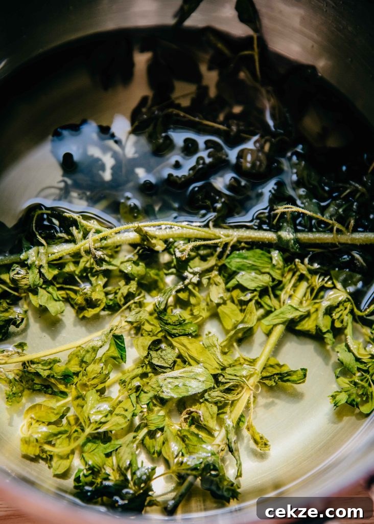 Oregano Simple Syrup for Cocktails | Well and Full | #recipe #vegan #vegetarian #spring #seasonal