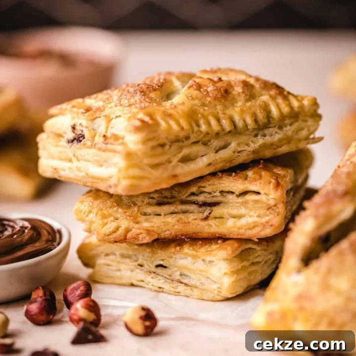These chocolate hazelnut hand pies have lots of flaky layers in the homemade dough.