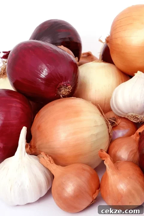 Onions and garlic in a large pile