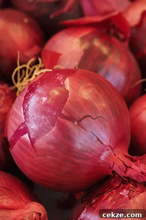 Red onions in a large pile
