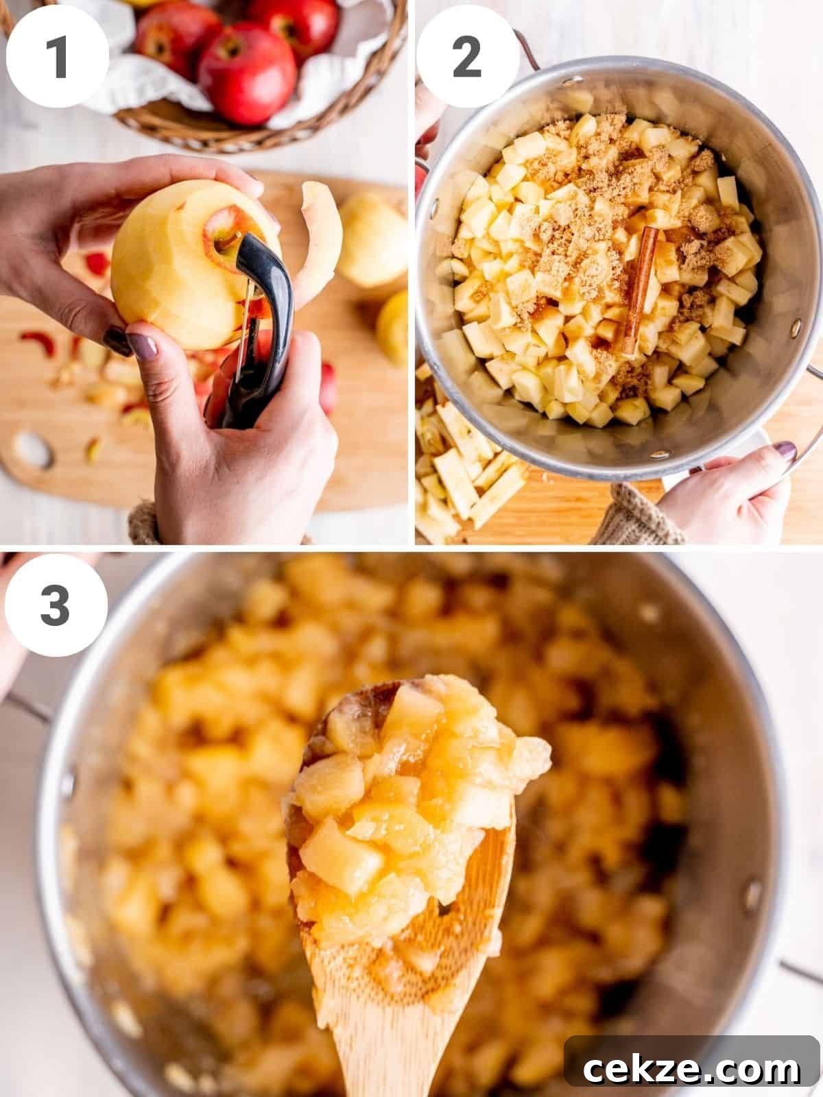 Step by step instructions showing how to make applesauce