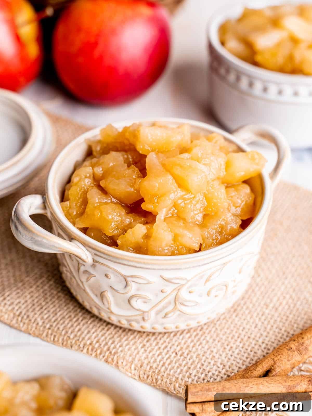 Homemade chunky applesauce in a ramekin