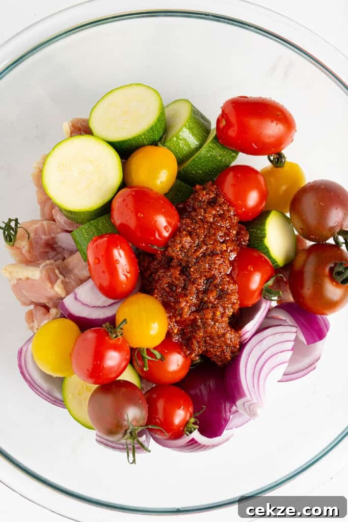 chicken and veggies in a bowl