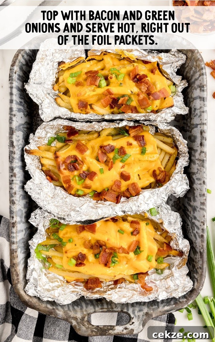 Loaded Dirty Fries Recipe: Crispy Fries Topped with Cheese & Bacon 10 fries topped with bacon bits and green onions