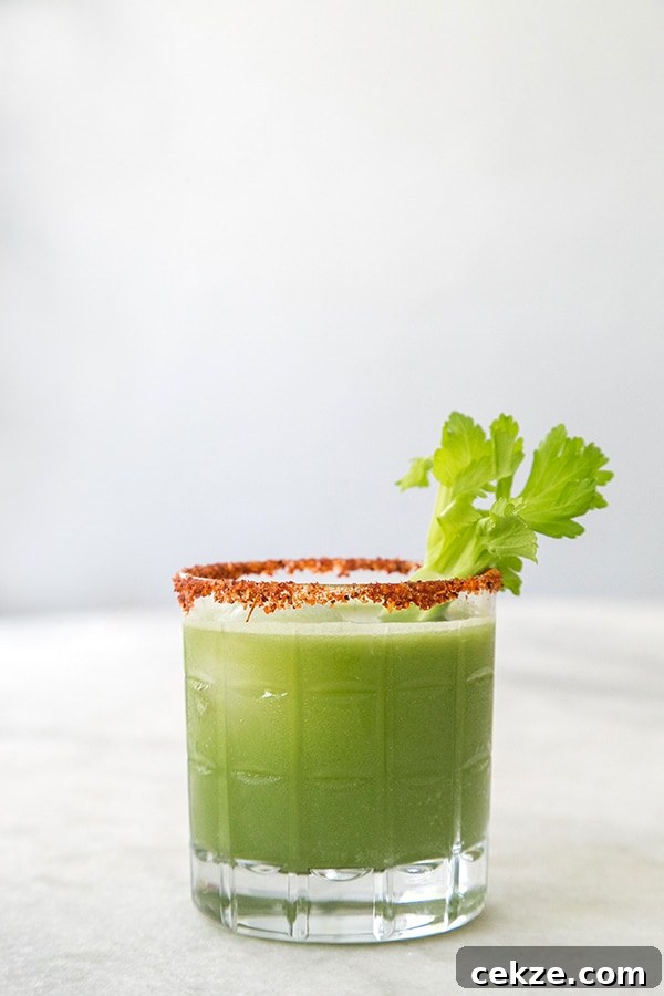 Enjoy Veggies and Nutrient-Packed Green Smoothie Recipes 5 Fresh green juice cocktail with celery.