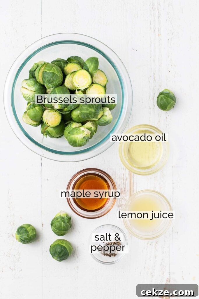 A photo of the ingredients needed to make air fryer brussels sprouts.
