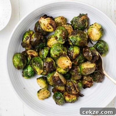 Crispy brussels sprouts made in an air fryer.