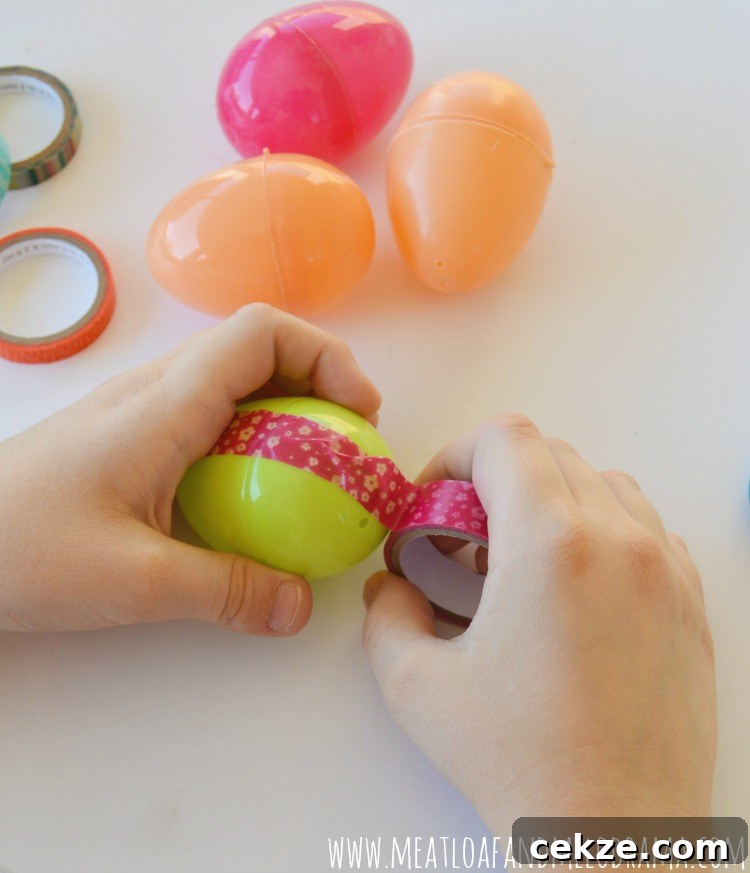 yellow egg with pink washi tape