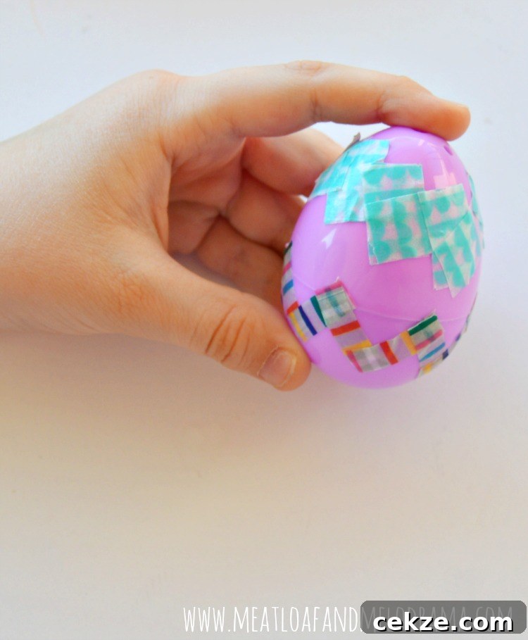 purple easter egg with washi tape chevron pattern