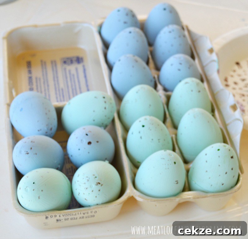 plastic easter eggs painted with chalky paint and speckles