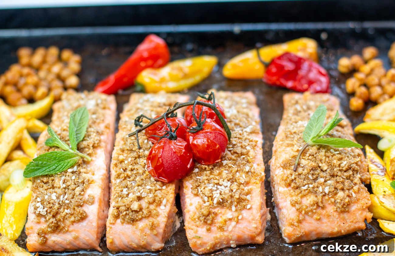 Egyptian Sheet Pan Dukkah Salmon with Veggies & Chickpeas 