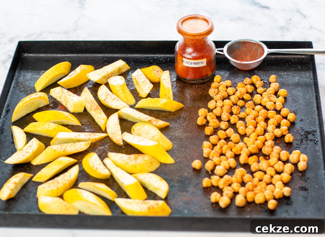 First step: Egyptian Sheet Pan Dukkah Salmon with Veggies & Chickpeas