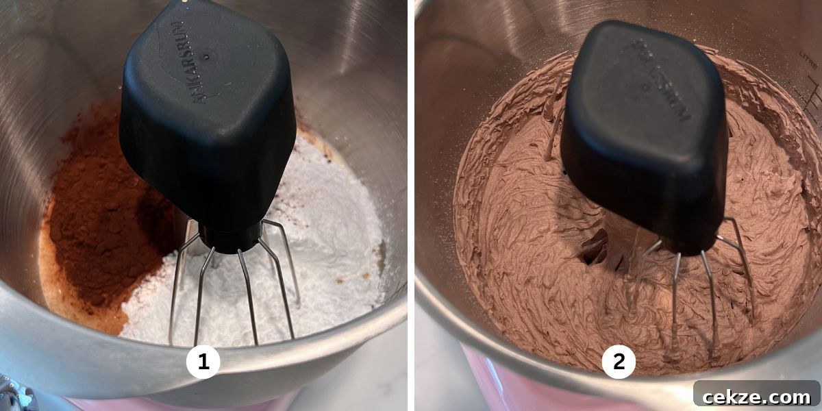 How to Make Classic Cream Puffs: Light Choux Pastry Recipe 11 Making chocolate whipped cream in a cloudy pink colored Ankarsrum assistent original mixer fitted with the stainless steel beater bowl and whisk attachments.