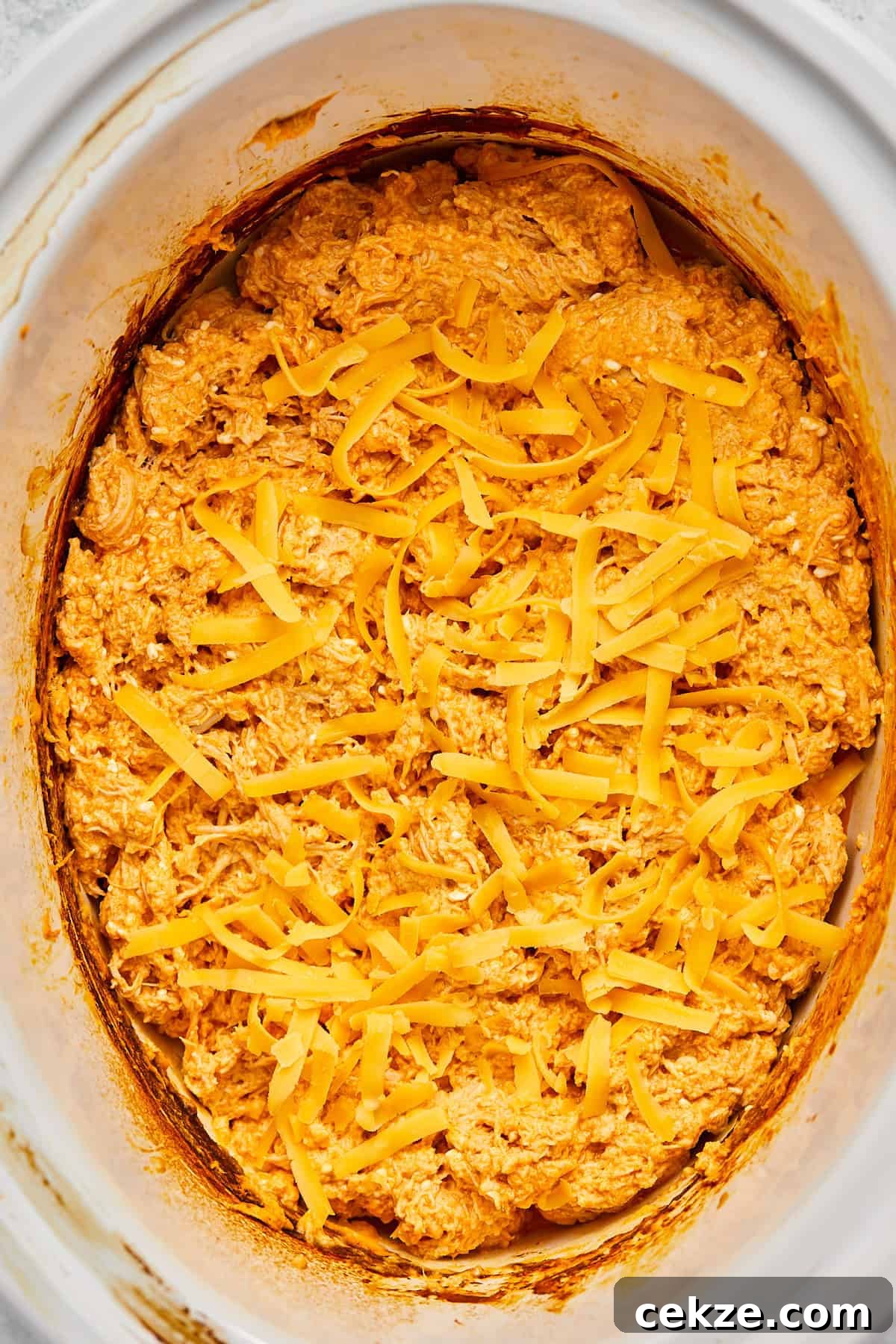 grated cheese resting on top of the dip